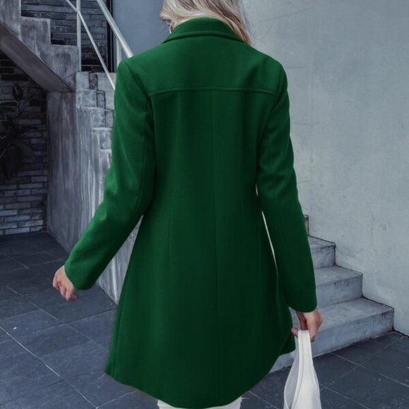 Classic Green button double breast pea coat Jacket - Picture 3 of 7